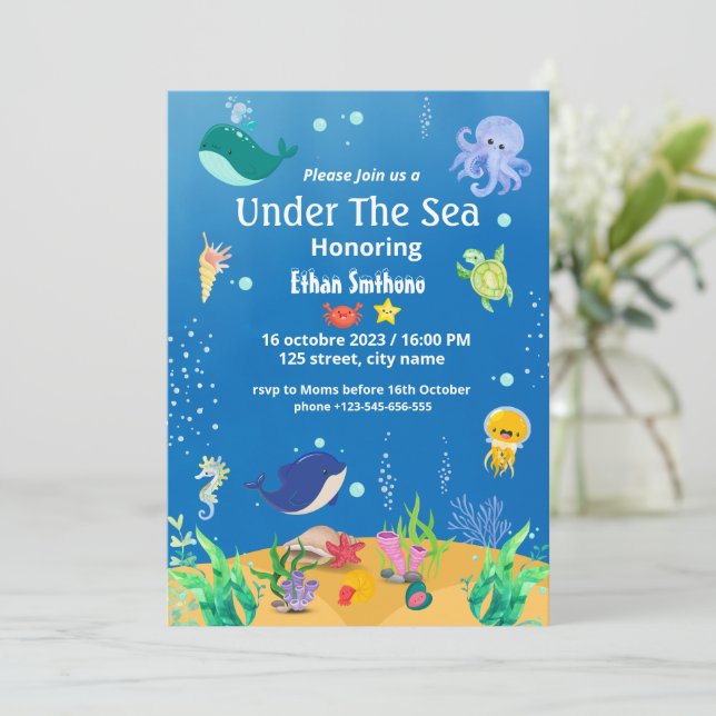 invitaciones de baby shower bajo el mar (Anverso de pie)