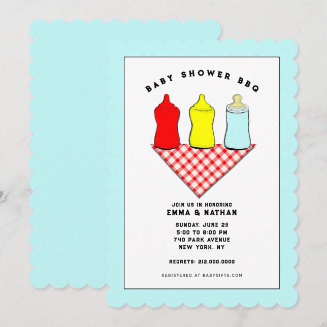 Invitaciones de Baby Shower BBQ (Anverso / Reverso)