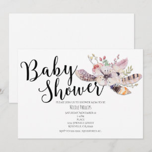 Invitaciones de baby shower boho chic con flores b
