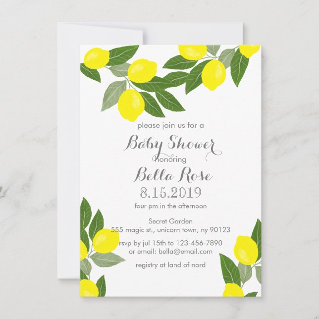 Invitaciones de Baby Shower Boho Citrus Limón (Anverso)