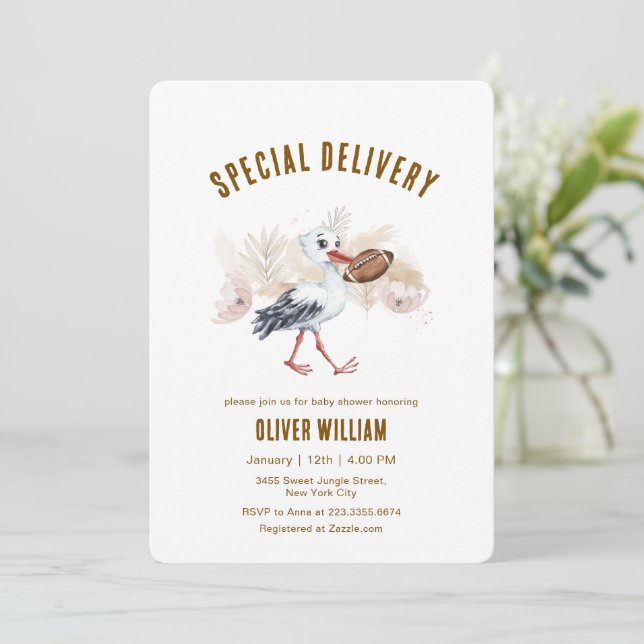 Invitaciones de Baby Shower Boho de Cigüeña de Fút (Anverso de pie)