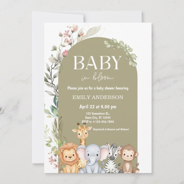Invitaciones de baby shower Boho Safari Selva Anim (Anverso)