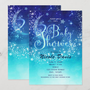 Invitaciones de Baby Shower Celestial Luna Brillo 