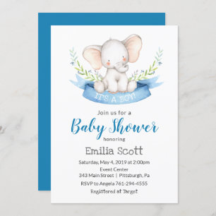 Invitaciones de Baby Shower con bebé elefante