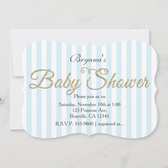 Invitaciones de Baby Shower con Brillo Dorado Raya (Anverso)
