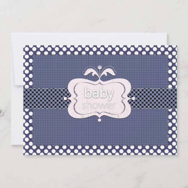Invitaciones de baby shower con lunares azules mar (Anverso)
