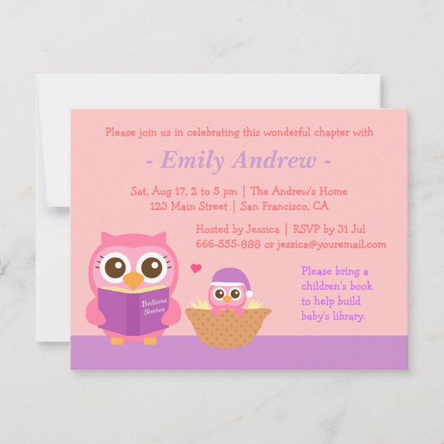 Invitaciones de Baby Shower con Tema de Libro para (Anverso)
