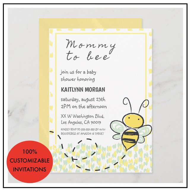 invitaciones de baby shower de abeja neutrales en  (Bee baby shower invitations gender neutral yellow)
