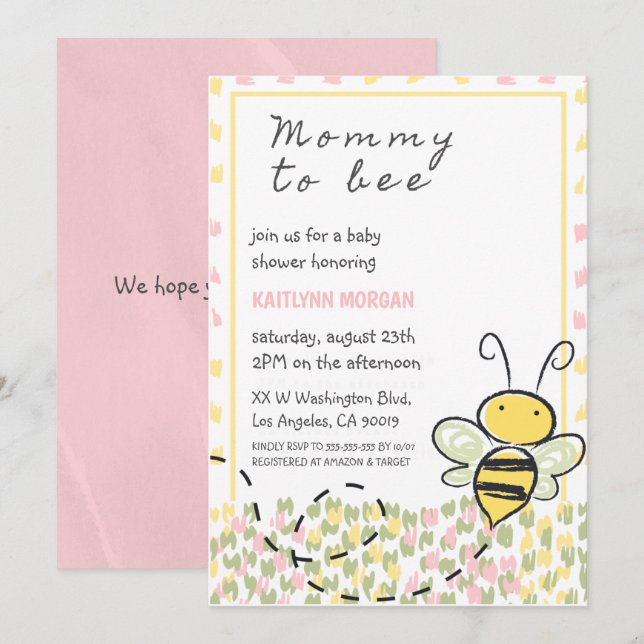 Invitaciones de baby shower de abeja Rustic Girl (Anverso / Reverso)
