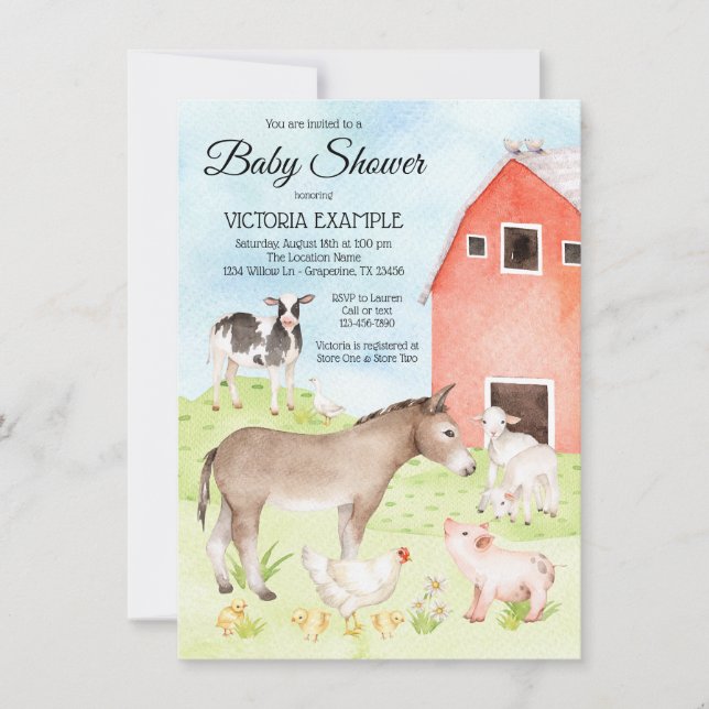 Invitaciones de Baby Shower de Animales de Granja (Anverso)
