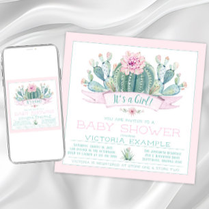 Invitaciones de Baby Shower de Cactus Lindos