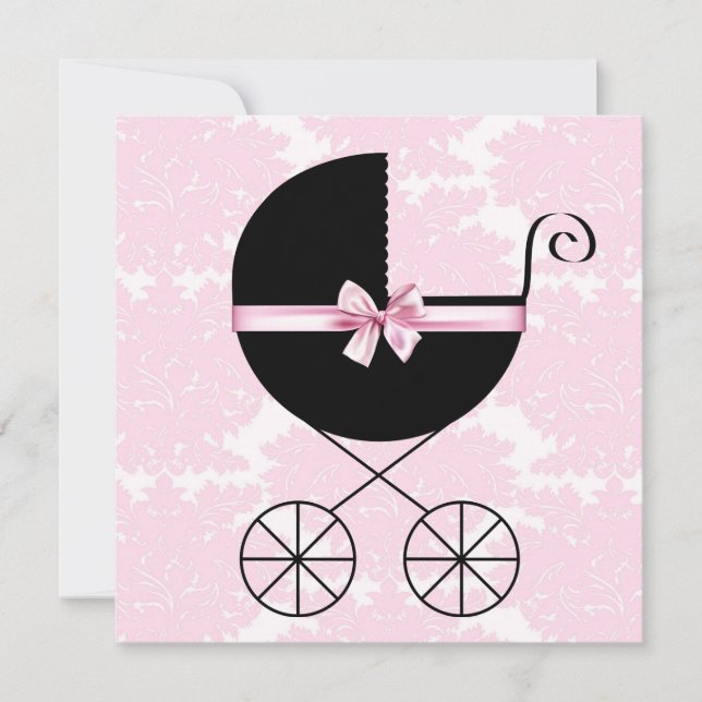 Invitaciones de Baby Shower de Damasco Negro Rosa (Anverso)