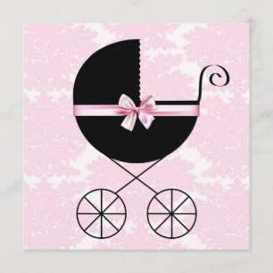 Invitaciones de Baby Shower de Damasco Negro Rosa