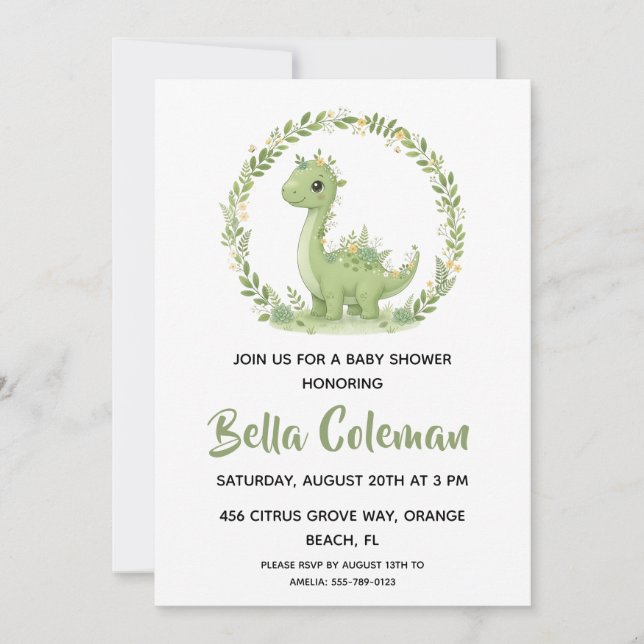Invitaciones de baby shower de dinosaurio bebé con (Anverso)