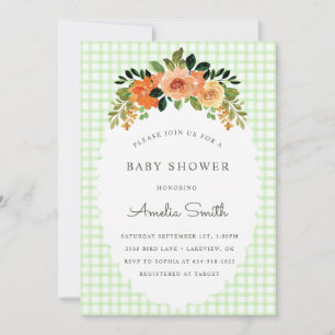 Invitaciones de baby shower de Gingham Verde Musgo