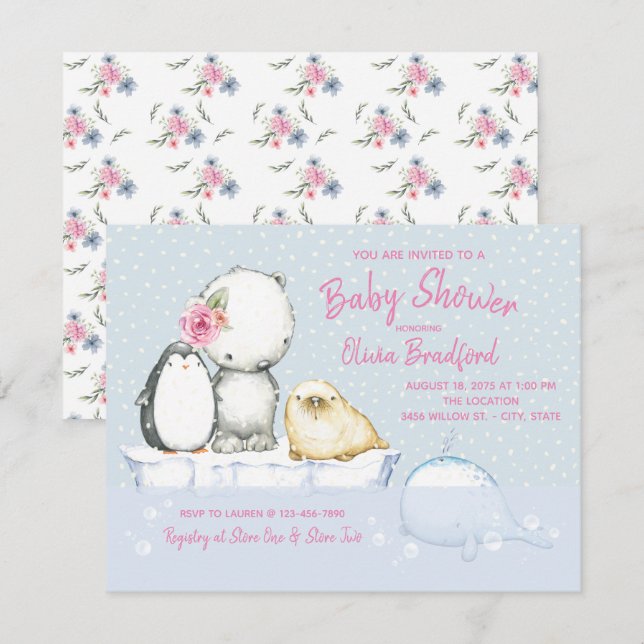 Invitaciones de Baby Shower de Invierno para Niñas (Anverso / Reverso)