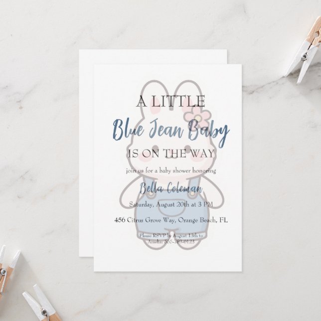 invitaciones de baby shower de jeans azules (Anverso/Reverso In Situ)