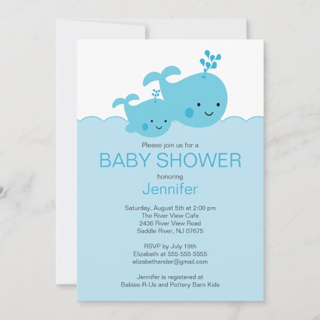 Invitaciones de Baby Shower de la ballena del bebé (Anverso)