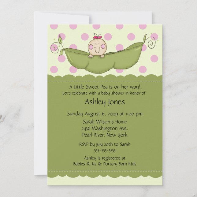 Invitaciones de Baby Shower de la niña de la vaina (Anverso)