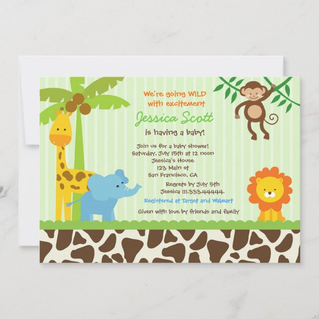 Invitaciones de Baby Shower de la selva del safari (Anverso)