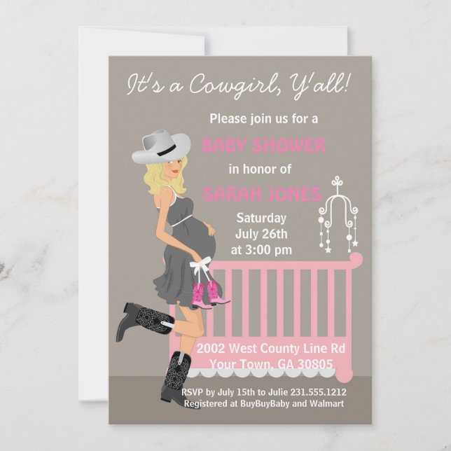 Invitaciones de Baby Shower de la vaquera - (Anverso)