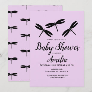 Invitaciones de Baby Shower de Libélulas Negras B