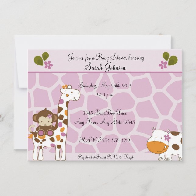 Invitaciones de Baby Shower de los animales de (Anverso)
