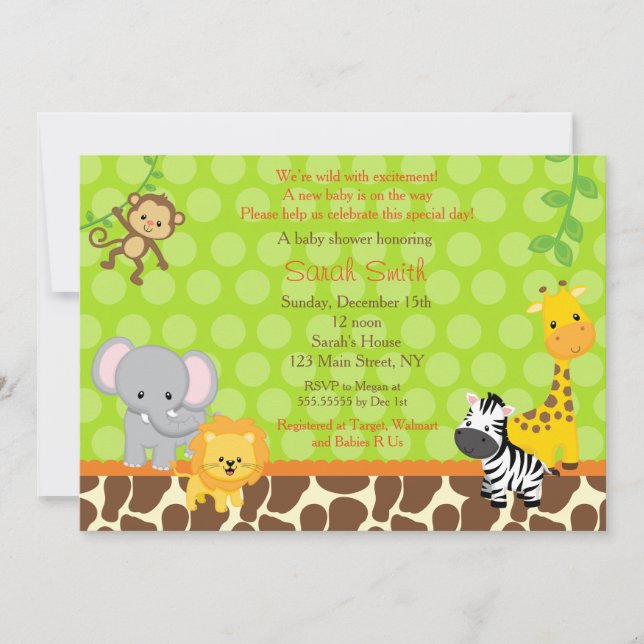 Invitaciones de Baby Shower de los animales de la (Anverso)