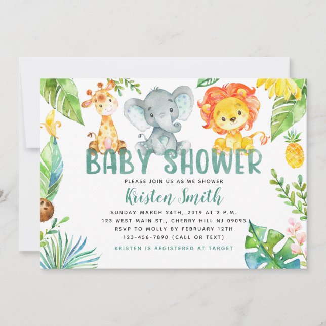 Invitaciones de Baby Shower de los animales del (Anverso)