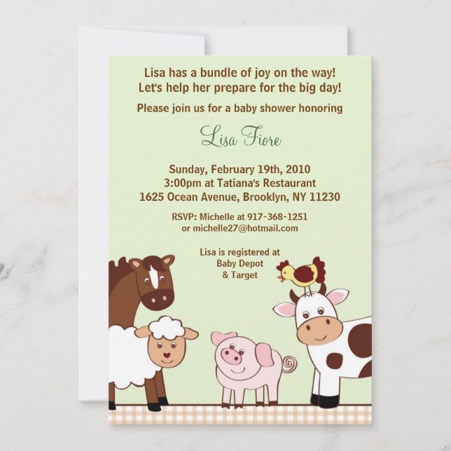 Invitaciones de Baby Shower de los animales del (Anverso)