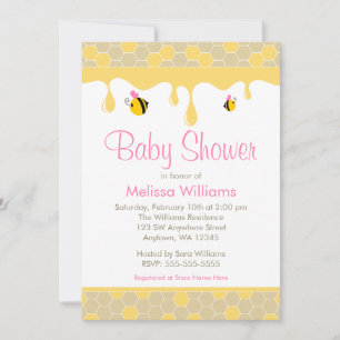 Invitaciones de Baby Shower de Niña Abejorro Rosa 