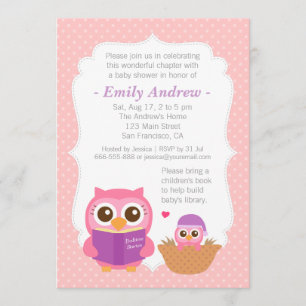 Invitaciones de Baby Shower de Niña con Búho Lindo