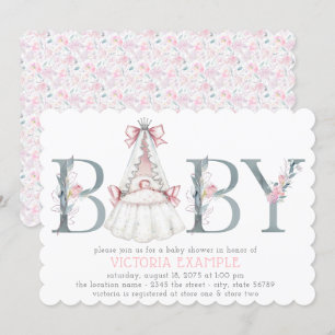 Invitaciones de baby shower de niña con flores en
