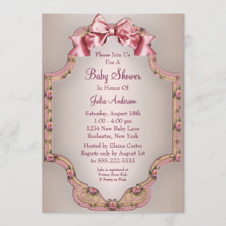 Invitaciones de Baby Shower de Niña con Rosas Rosa