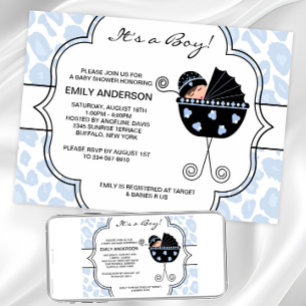 Invitaciones de Baby Shower de Niño Leopardo Negro