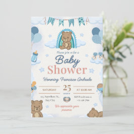 Invitaciones de baby shower de osito de peluche az