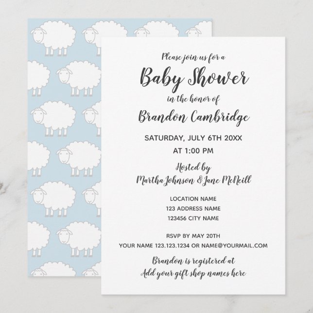 Invitaciones de baby shower de ovejas lindas para  (Anverso / Reverso)