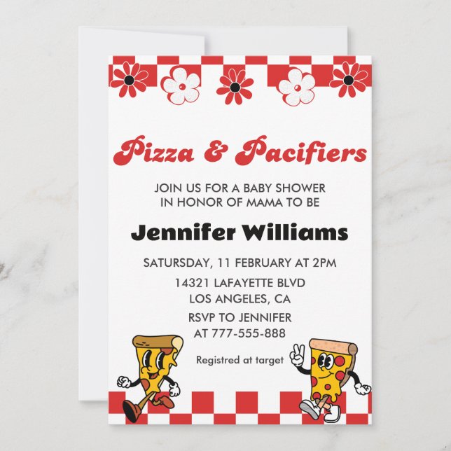 Invitaciones de Baby Shower de Pizza Pizza y Chupe (Anverso)