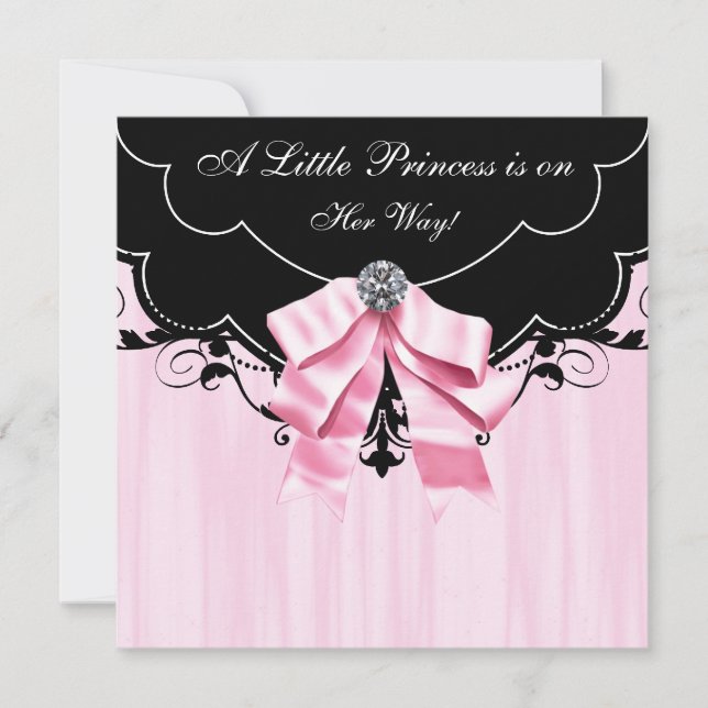 Invitaciones de baby shower de princesa negra rosa (Anverso)