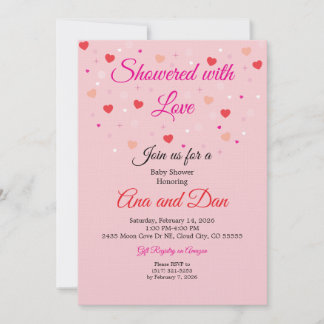 Invitaciones de Baby Shower de San Valentín Rosada