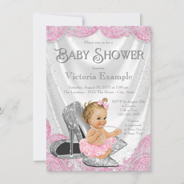 Invitaciones de baby shower de zapato de tacón alt (Anverso)