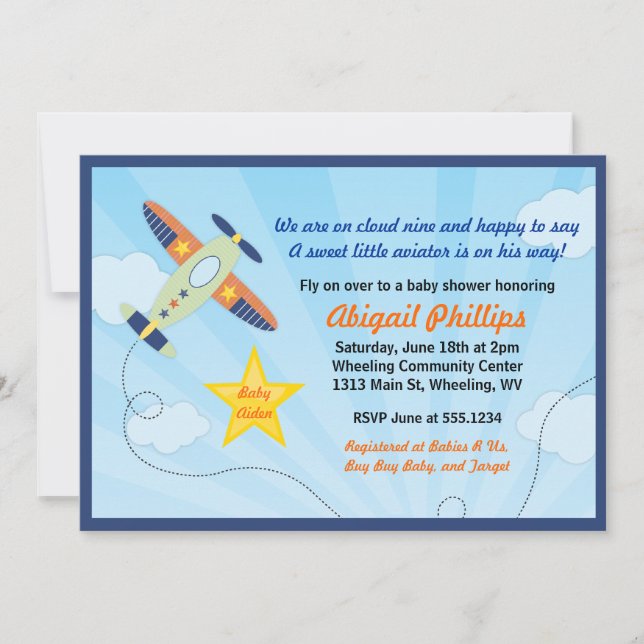 Invitaciones de Baby Shower del aeroplano del (Anverso)