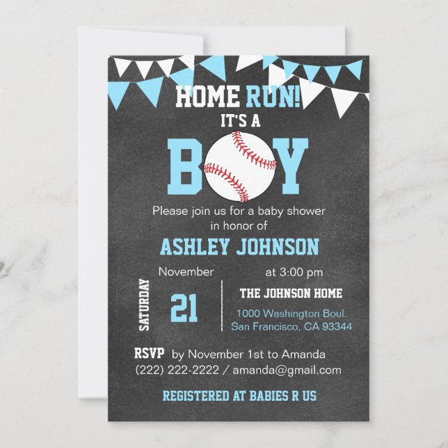 Invitaciones de Baby Shower del béisbol de la (Anverso)