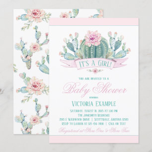 Invitaciones de Baby Shower del cactus del chica