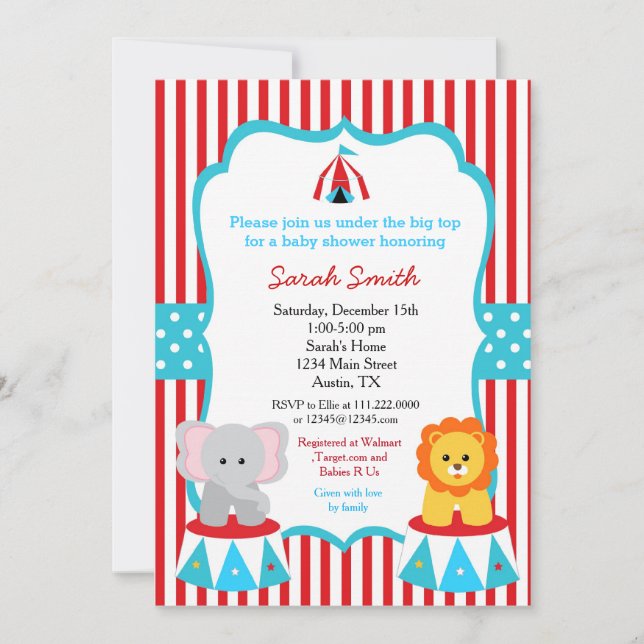 Invitaciones de Baby Shower del carnaval del circo (Anverso)