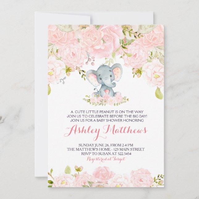 Invitaciones de Baby Shower del elefante del bebé (Anverso)