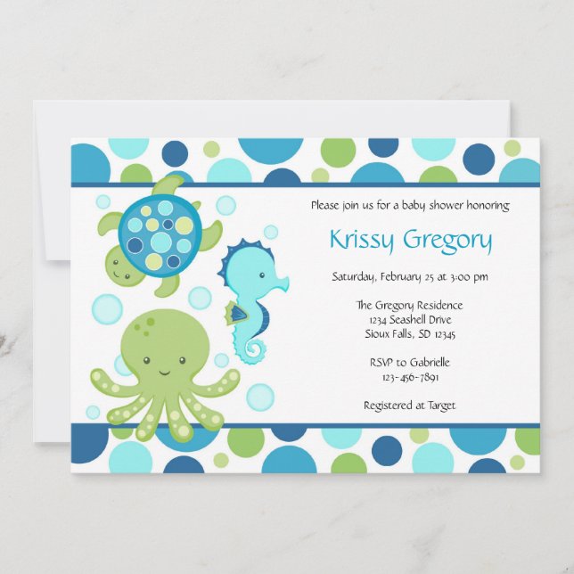 Invitaciones de Baby Shower del mar (Anverso)