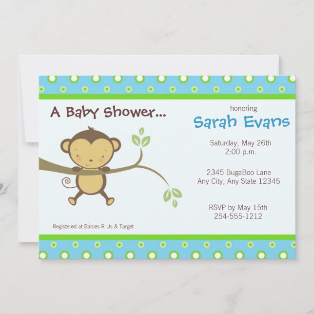 Invitaciones de Baby Shower del mono de la MOD - (Anverso)