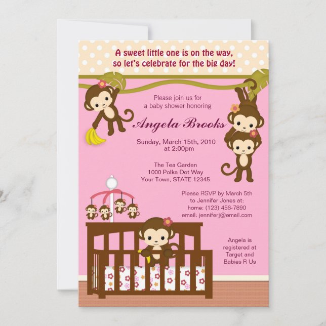 Invitaciones de Baby Shower del mono de Melanie (Anverso)