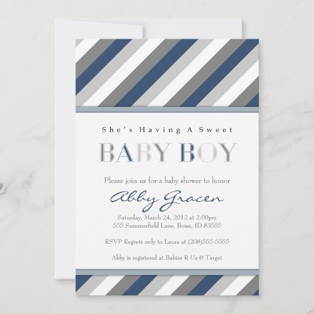 Invitaciones de Baby Shower del muchacho, marina (Anverso)
